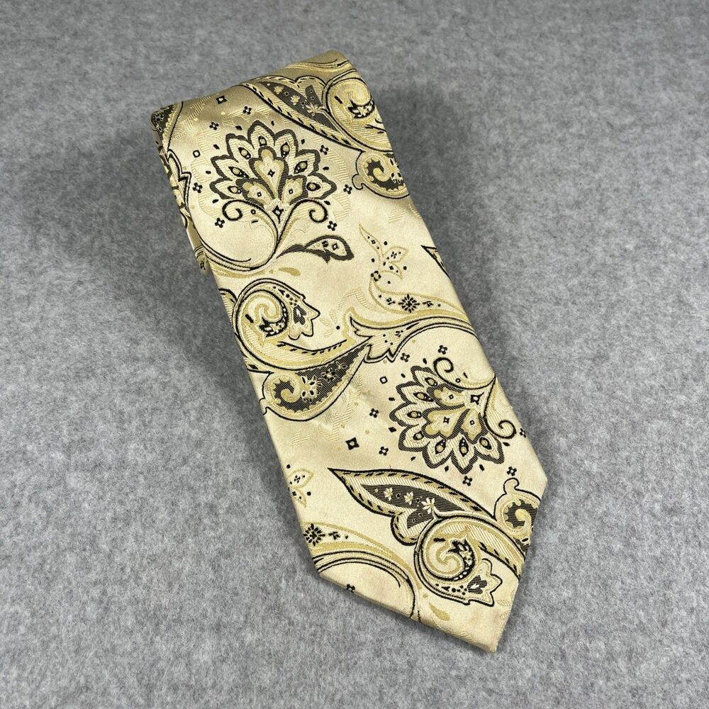 Steven Land The Big Knot Necktie Gold Brown Paisley Satin Formal Wedding